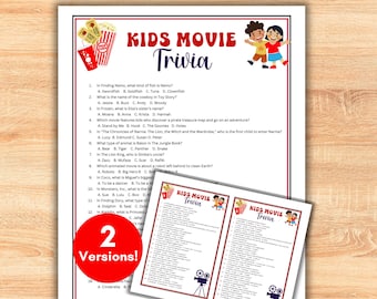 Juego de preguntas y respuestas de películas para niños, imprimible, con datos curiosos, juegos de películas animadas y de acción real, actividad de reunión familiar de cumpleaños.