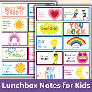 Lunchbox Notizen für Kinder, positive Lunchbox Affirmationen, Grußkarten für die Schule, Motivation für Schulkinder, Back to School Printables