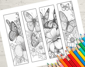 Coloring Bookmarks Butterfly and flowers to color for adults and teens, Book marks to color are great art therapy and meditation practice