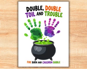 Halloween Handprint Art for Kids,  Double Double Craft Keepsake, Baby Toddler Homeschool Daycare Preschool Printable Party  Activity