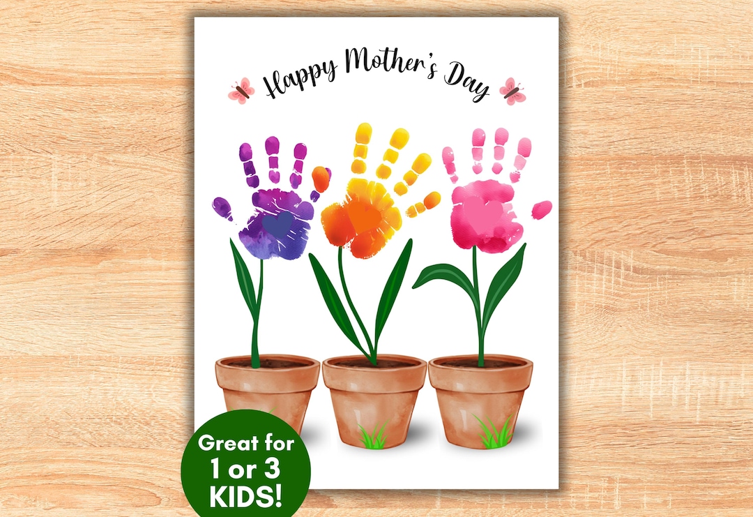 Mothers Day Hand Print Craft for Mom, DIY Card Gift for Mom Grandma ...