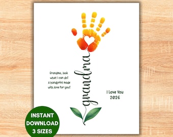 Grandma Handprint Craft, Poem Flower Gift for Birthday Mothers Day, 2026 Kids Hand Print, Wall Art Activity, Toddlers Preschool Printables