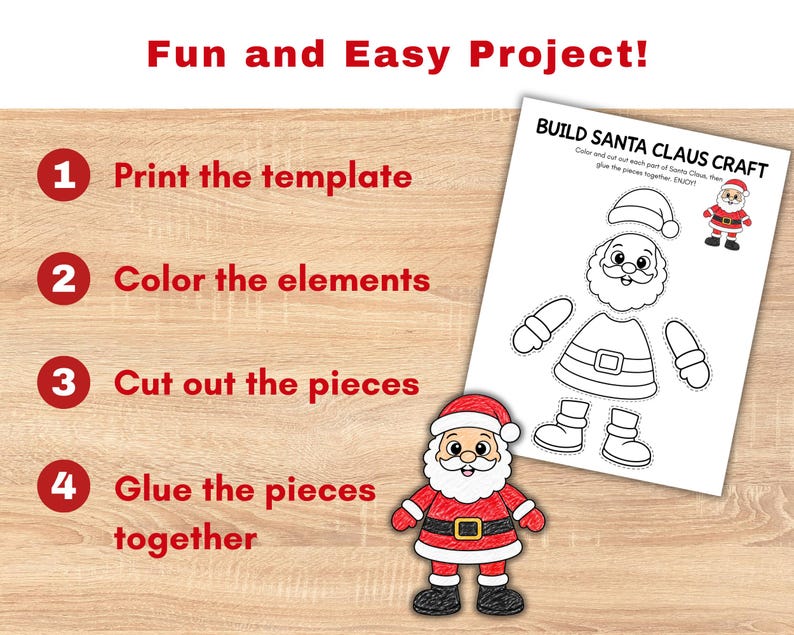 Printable Santa Craft for Kids, Build a Santa Claus Color Cut Paste ...