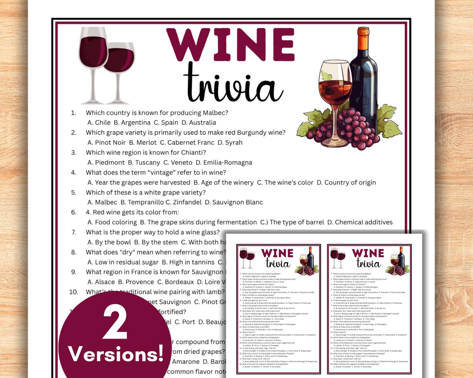Wine Trivia Quiz Game Printable, Questions and Answers, Pop Culture ...