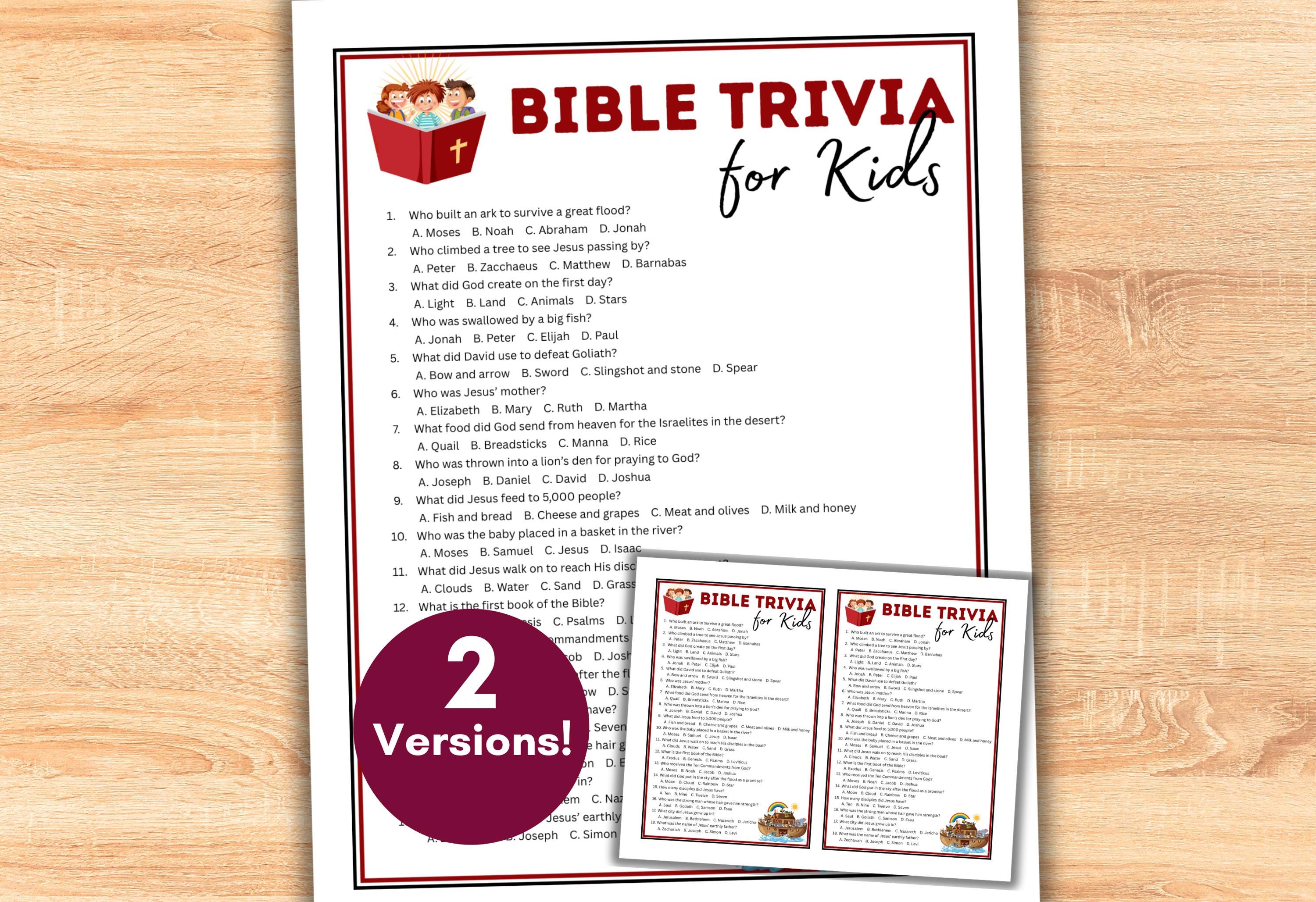 Kids Bible Trivia Quiz Game Printable, Questions and Answers, Christian ...