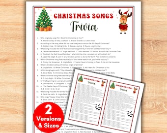 Christmas Songs Trivia Quiz Game Printable with Answers, Holiday Music Game Night Festival Games, Pub Trivia, Friends Family Party Activity