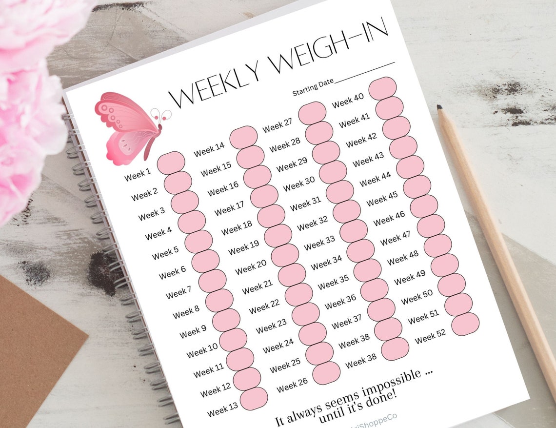 Weight Loss Chart Diet Tracker Printable Weekly Weigh in - Etsy