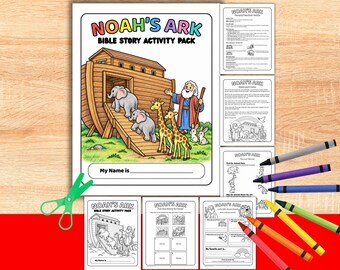 Noah's Ark Activity Pack for Kids, Christian Bible Lesson, Color Cut and Paste Craft