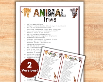 Animal Trivia Quiz Game Printable with Answers, Family Game Night, Pop Culture Games, Pub Trivia, Birthday Party Activity, Fun Animals Facts