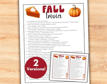 FALL Trivia Quiz Game Printable, with Answers, Autumn Harvest Festival Games, Pub Trivia, Family Thanksgiving Party Activity, Ice Breaker