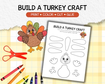 Thanksgiving Craft for Kids, Printable Build a Turkey Color Cut Paste Activity