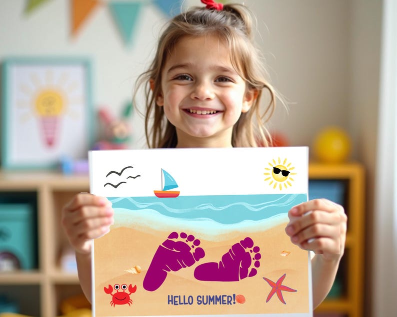 Beach Footprint Keepsake Craft for Kids, Summer Footprints in the Sand ...