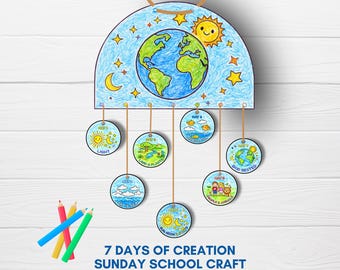 Sunday School Craft 7 Days of Creation Activity for Kids, Christian Bible Story Lesson, Coloring Printable Activity, Homeschool, Daycare VBS