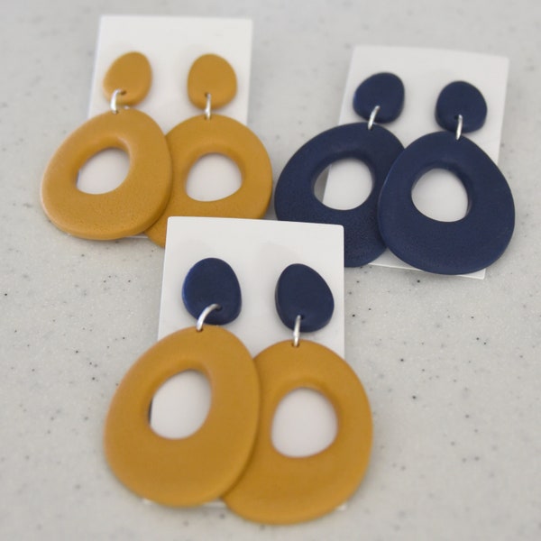 Large Yellow Ochre and Blue Earrings