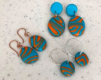 Turquoise and Orange Polymer Clay Earrings