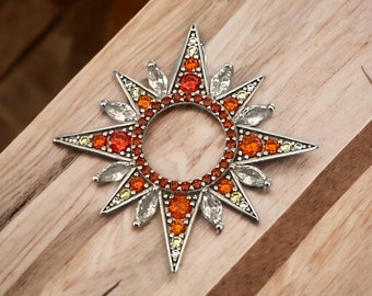 Sterling Silver Orange Sun pendant for any type of Necklace for Adults and Teens