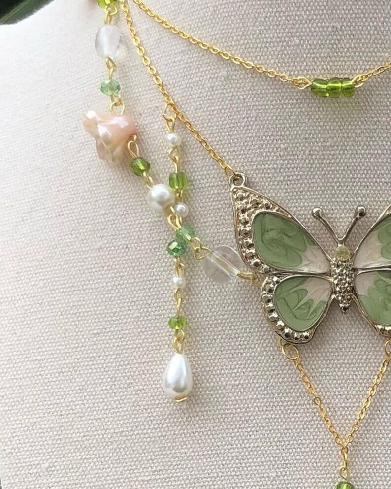 Green Butterfly Necklace / Fairycore Necklace / Fairy Necklace Etsy