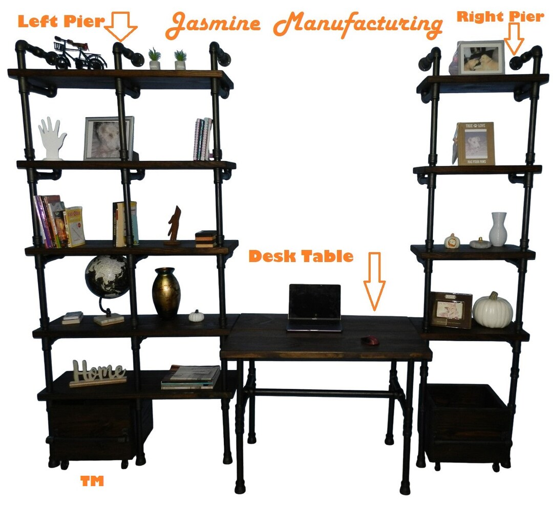 Bookcase Computer Shelf/desktop 11 Wood Planks, 2 Bottom Drawers