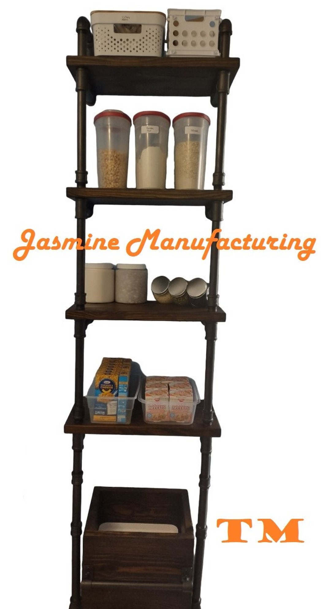 Pantry Shelf Organizer Bookcase Rustic Wood & Iron Pipes Wall Etsy