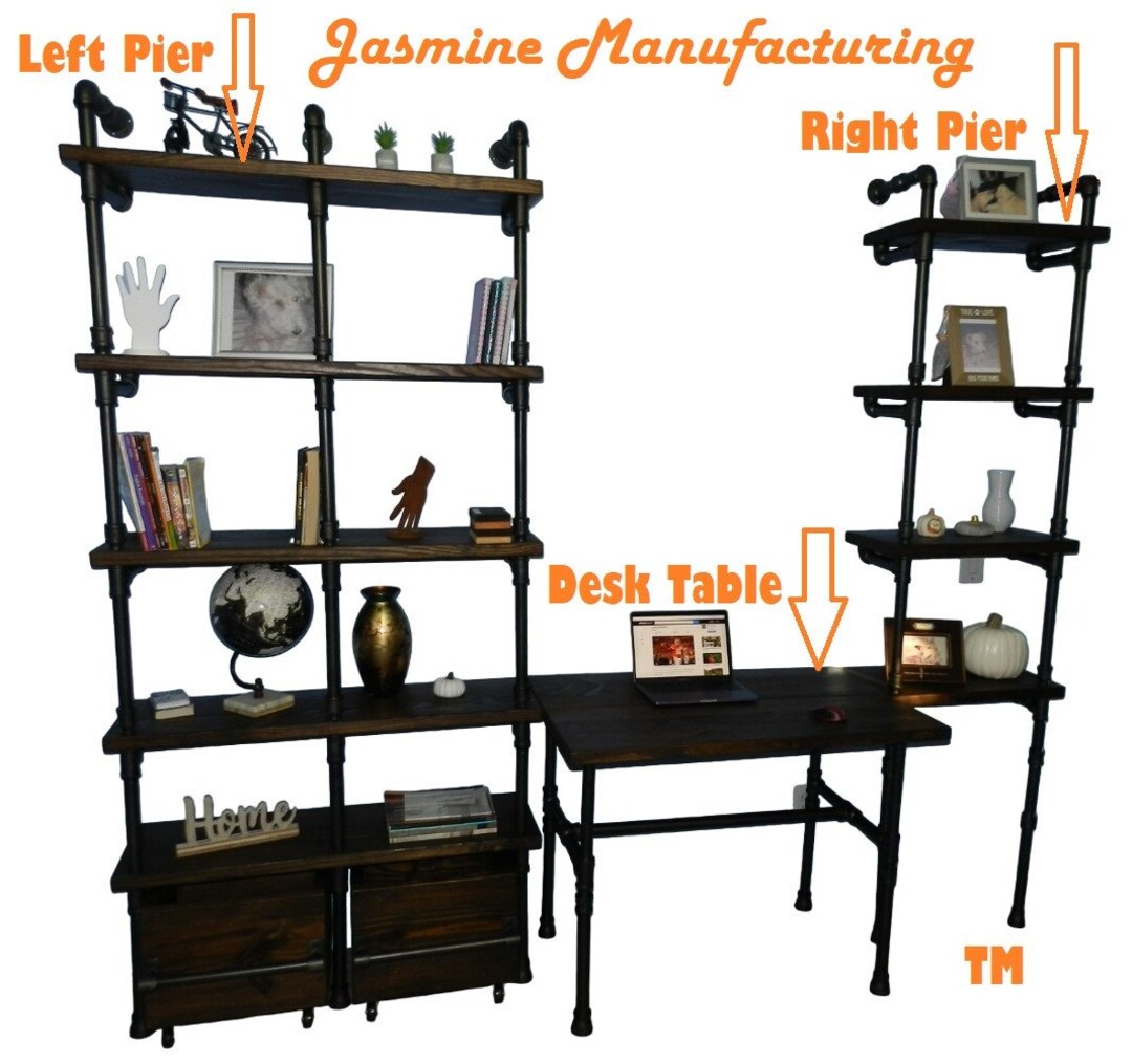 Bookcase Computer Shelf/desktop 11 Wood Planks, 2 Bottom Drawers