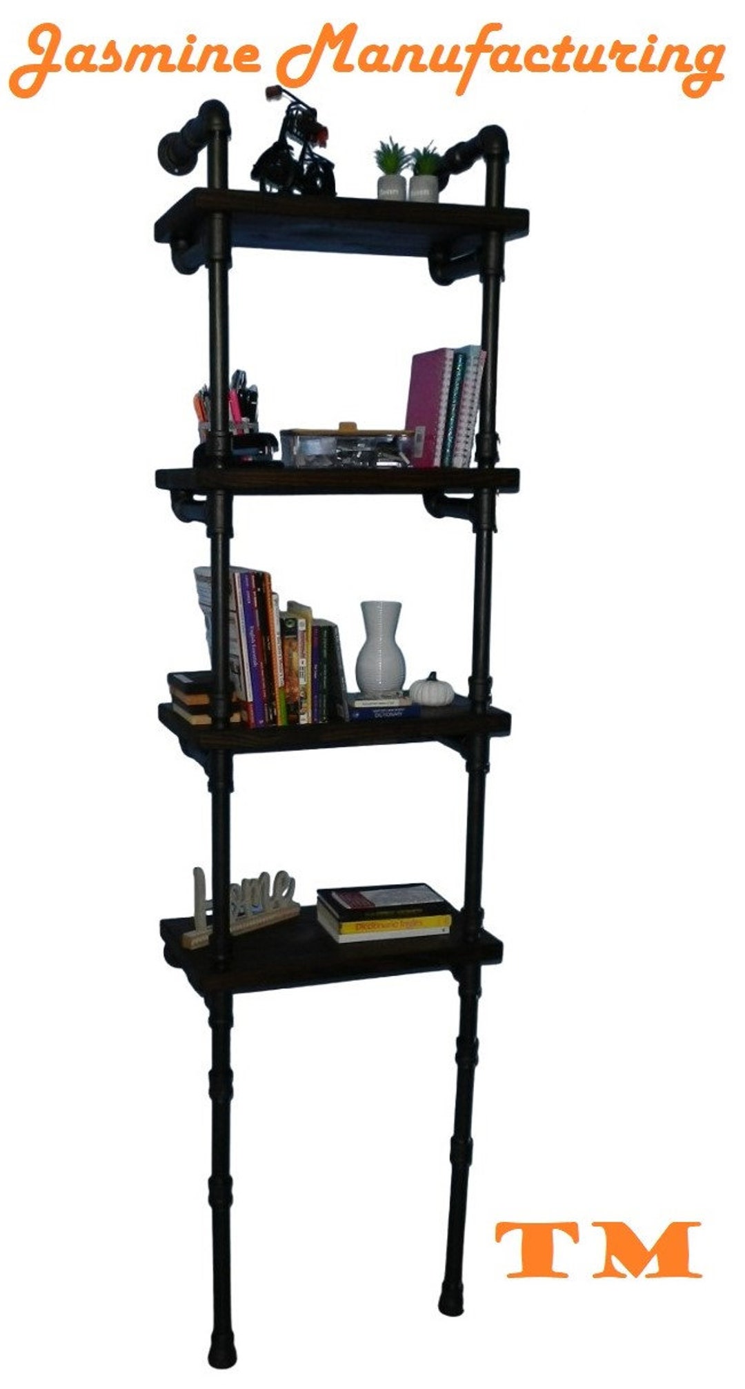 Pantry Shelf Organizer Bookcase Rustic Wood & Iron Pipes Wall Etsy