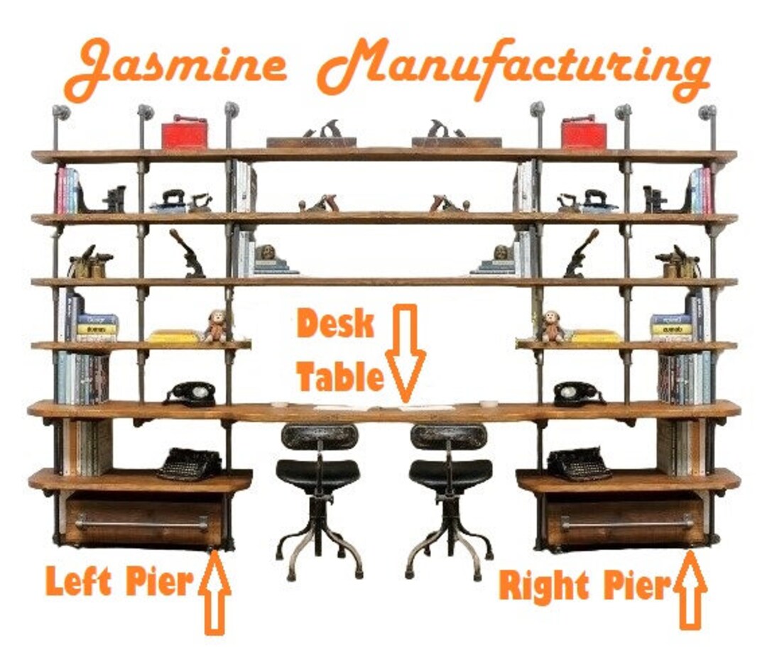 Rustic Wood & Iron Pipes Bookcase Computer Desktop/shelf 8 Solid Wood