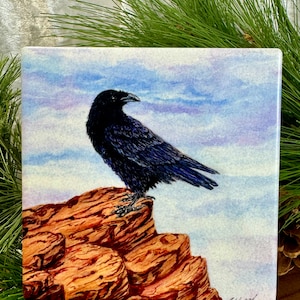 Raven, ceramic 4" coaster