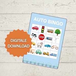 Auto-Bingo für Kleinkinder – Ausdruckbare Reiseaktivität | Spiel für unterwegs für Kinder | Pädagogische Ferienaktivität | PDF herunterladen