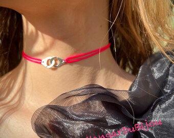 Neon pink handcuff necklace