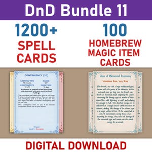 Cartes d'objet magique Donjons et dragons en téléchargement numérique, cartes de sorts imprimables du MDN, livre de sorts de donjons et dragons et lot de cartes Homebrew