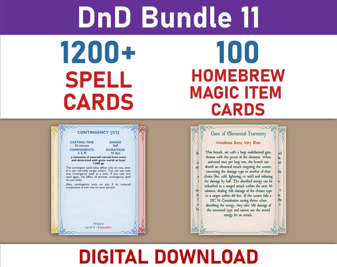 Spell Cards and Homebrew Magic Item Cards Bundle (SRD5.1)
