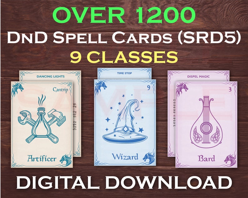 Dnd Spell Cards Digital Download Printable Dnd Spellbook - Etsy