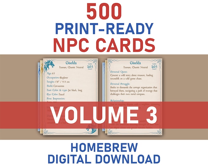BuffYouUp's Homebrew Printable NPC Cards Bundle - Volume 3