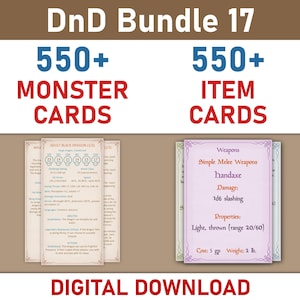 DnD Equipment Cards Digital Download, Printable DnD Item Cards Bundle, Monster Cards DnD, Dungeons and Dragons Monster and Item Cards Bundle