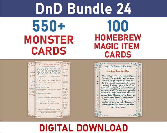 Monster Cards and Homebrew Magic Items Bundle (SRD5.1)