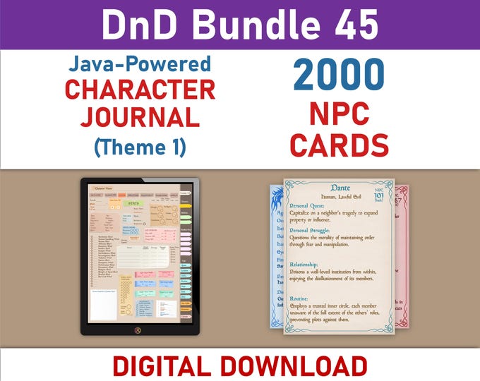 NPC Cards and Digital Character Journal Theme 1 Bundle (SRD5.1)