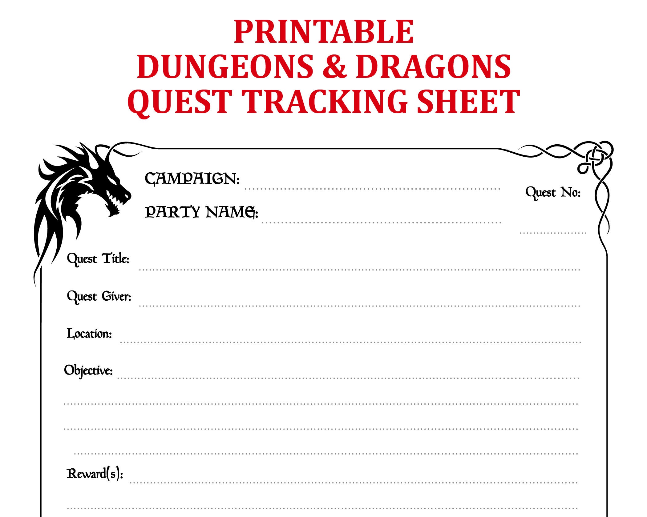 Printable Dnd Quest Sheet Printable Dungeons and Dragons Etsy Australia