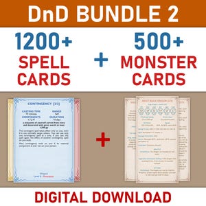 Download digitale di carte incantesimi DnD, pacchetto di libri di incantesimi Dnd stampabili, carte mostro DnD, pacchetto di carte mostro e incantesimi di Dungeons and Dragons