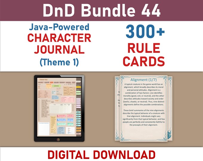 Rule Cards and Digital Character Journal Theme 1 Bundle (SRD5.1)