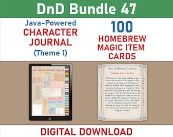 Homebrew Magic Item Cards and Digital Character Journal Theme 1 Bundle (SRD5.1)