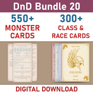 DnD Monster Cards Digital Download, Printable DnD Monster Cards Bundle, DnD Class Ability Cards, DnD Race Cards, Dungeons and Dragons