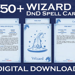DnD-Zaubererzauberkarten Digitaler Download, druckbares Dnd-Zaubererzauberbuch-Bundle, Zaubererzauberkarten, Dungeons- und Drachenzauberzauberkarten