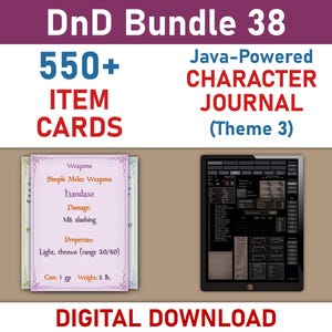 DnD Equipment Cards Bundle: Digital Character Journal & Item Cards (PDF)