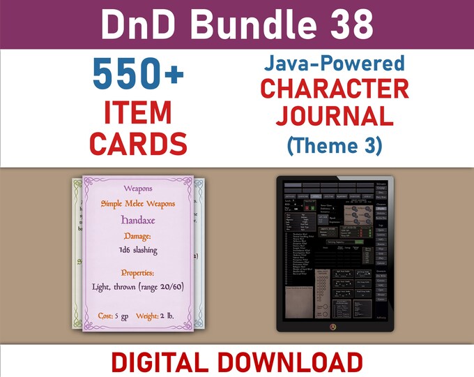 Digital Character Journal (Theme 3) and Item Cards Bundle (SRD5.1)