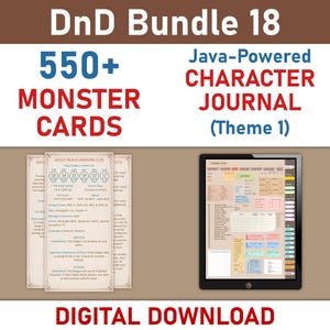 DnD Monster Cards Digital Download, Printable DnD Monster Cards Bundle, DnD Digital Character Journal, Digital Download Character Sheets