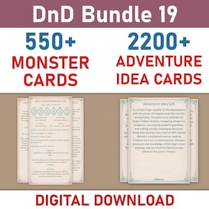 DnD Monster Cards Digital Download, Printable DnD Monster Cards Bundle, DnD Adventure Ideas, Dungeons and Dragons Digital Download