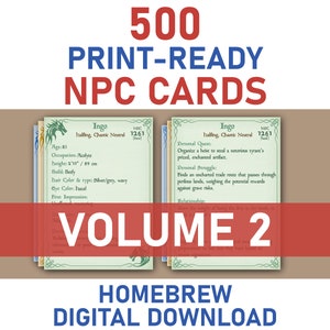 Download digitale di carte DnD NPC, pacchetto di carte Dnd NPC stampabile, carte personaggio per giochi di ruolo, pacchetto NPC stampabile di Dungeons and Dragons