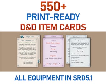 Ultimate D&D Equipment Cards Bundle - 550+ Printable PDF Cards