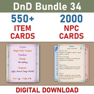 DnD Equipment Cards Digital Download, Printable DnD Item Cards Bundle, Dungeons and Dragons NPC Cards, NPC Ideas for DnD, Homebrew DM Tools