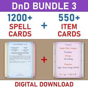 DnD Spell Cards Digital Download, Printable Dnd Item Cards Bundle, Spell Cards DnD, Dungeons and Dragons Equipment Cards, DnD Printables
